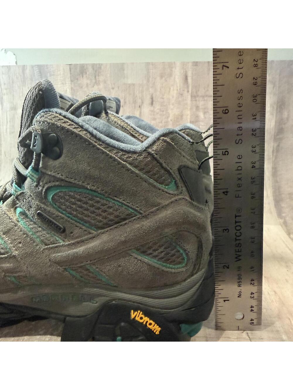 Merrell Moab 3 Women's 8 Mid Waterproof Hiking Boot Gray & Teal Lace Up Boots - Picture 10 of 12